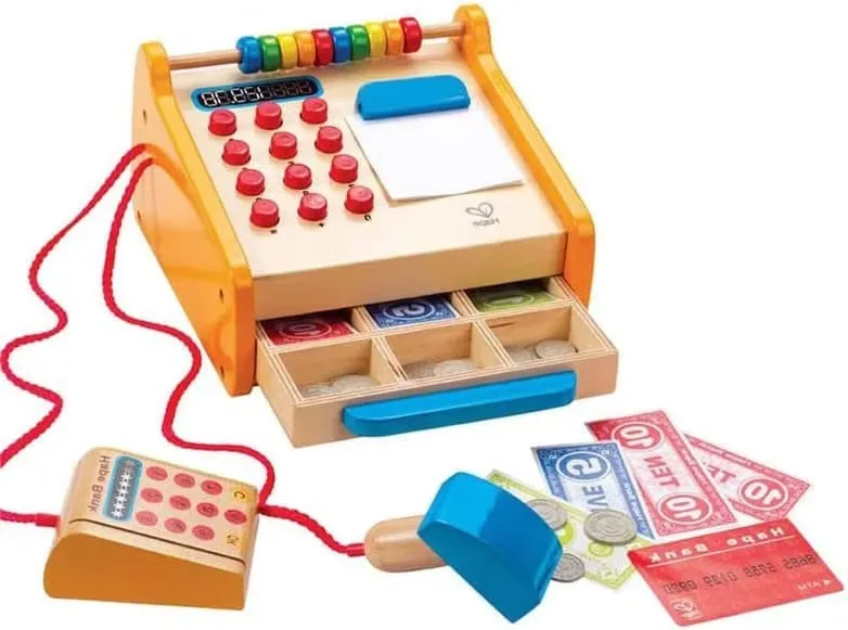 Hape kassaapparat i trä med scanner och kortterminal