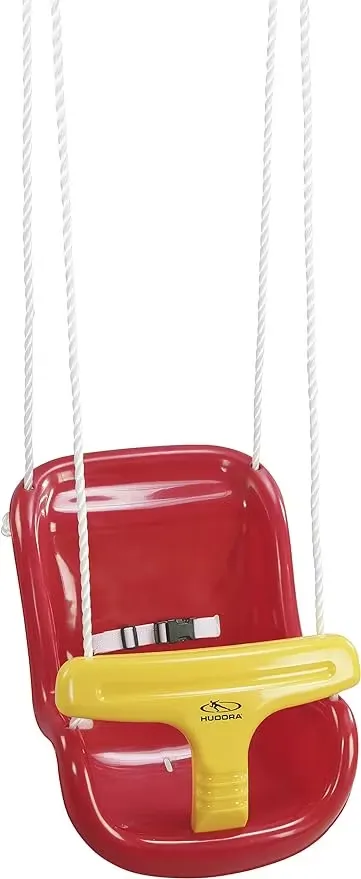 En glad kund provar sina gungset för småbarn och bebis och blir sugen på att köpa fler.