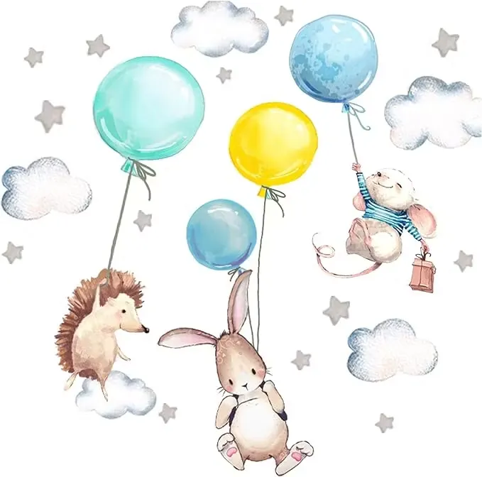 Little Deco Väggdekal Djur Med Ballonger