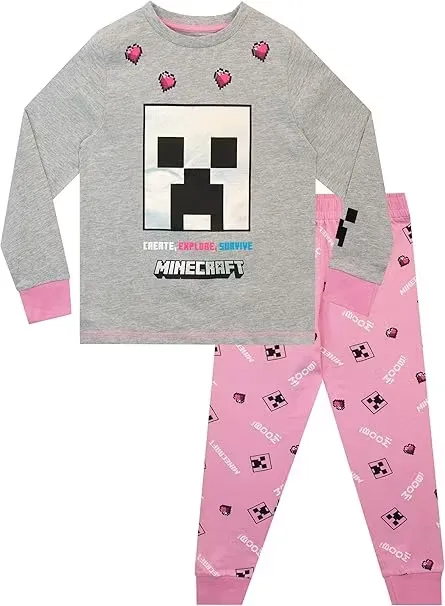 Minecraft Pyjamasset Grå/Rosa
