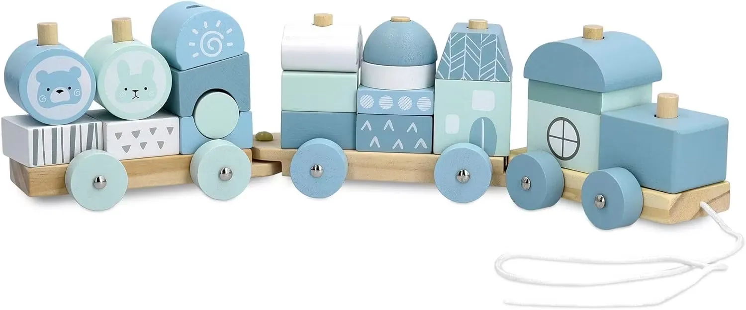 Navaris Dragleksak Tåg Med Byggklossar Blå