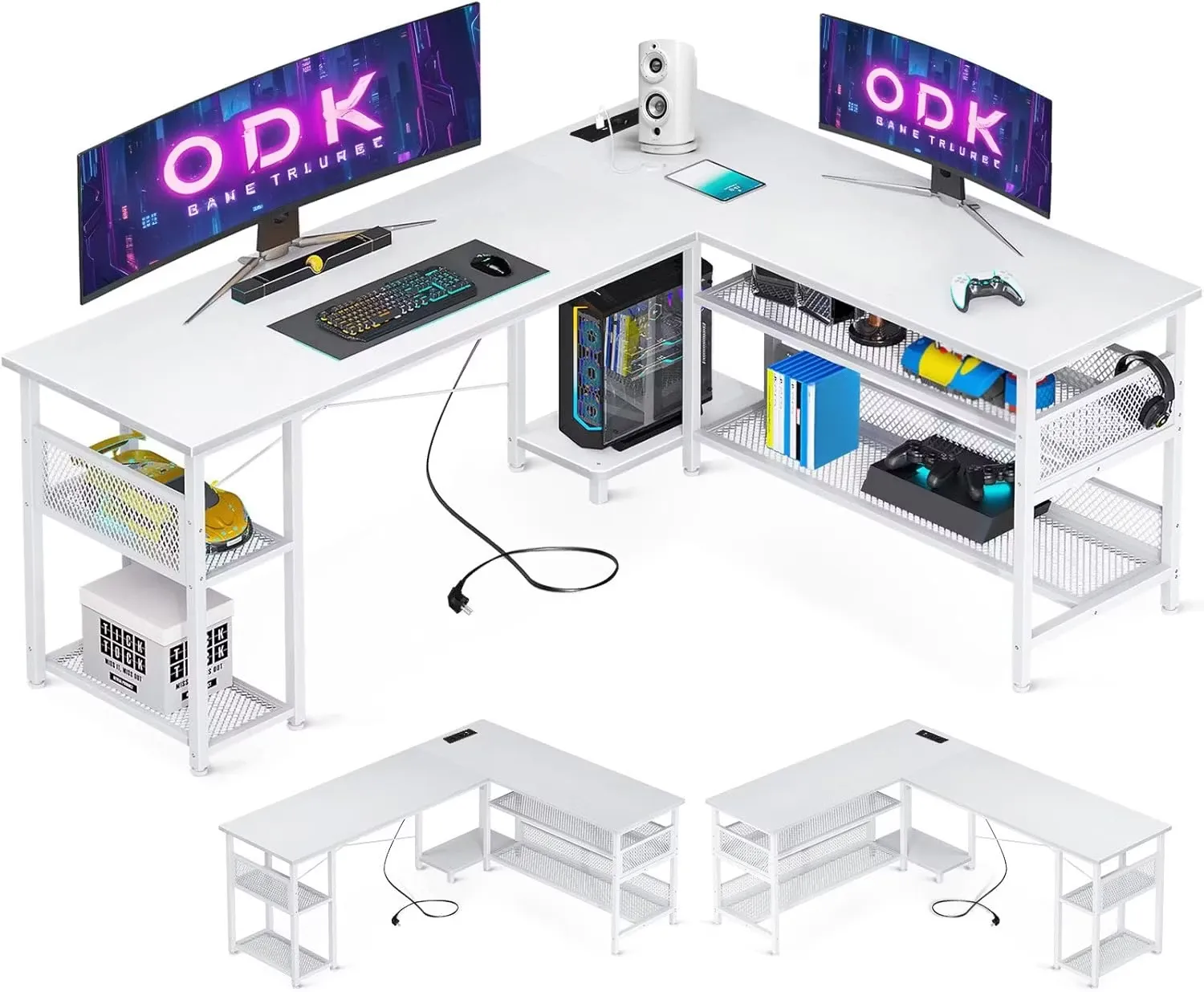 ODK Gaming L-Formad Gamingbord Vit