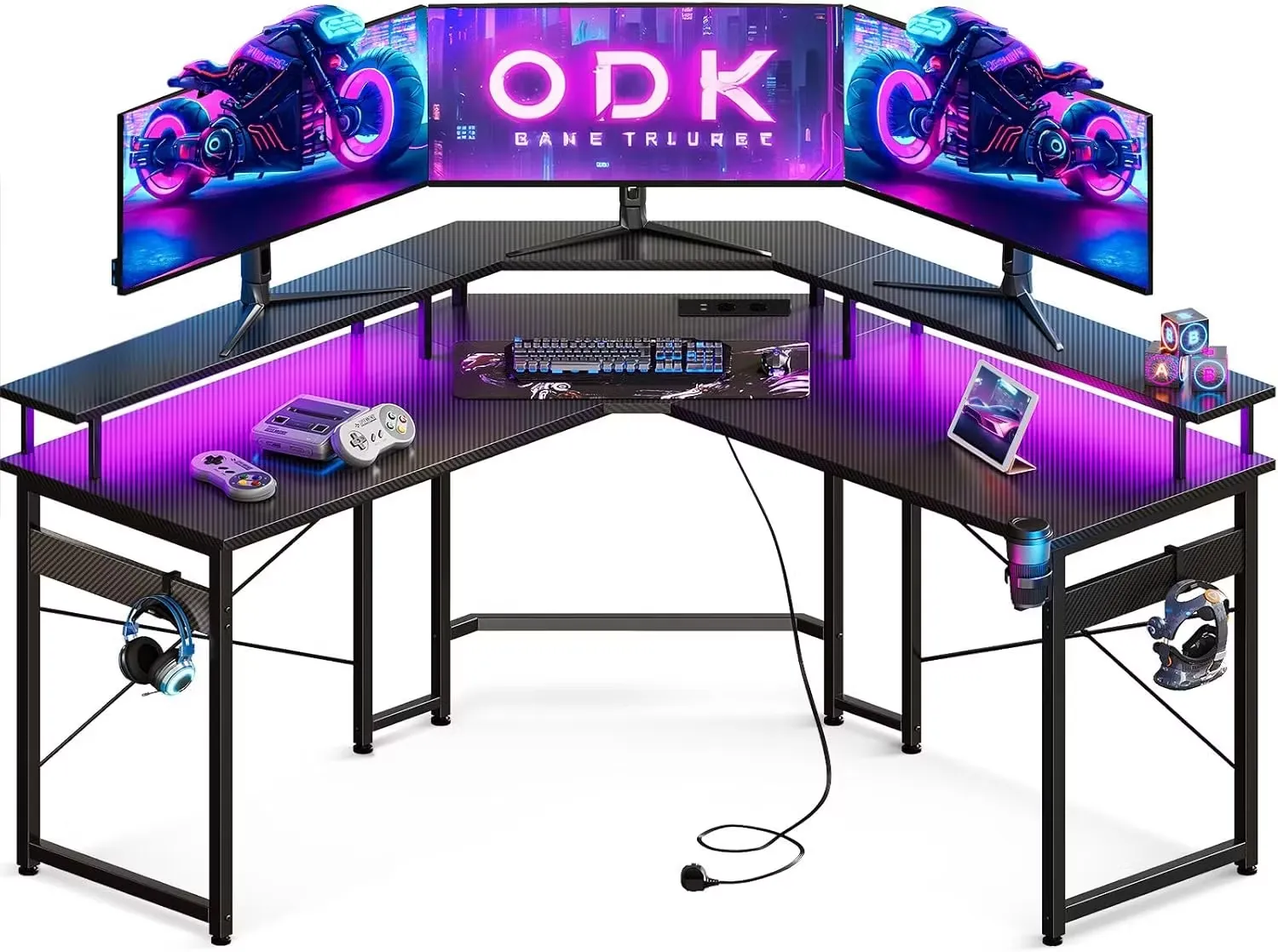 ODK Gamingbord med LED-belysning Kolfiber Svart