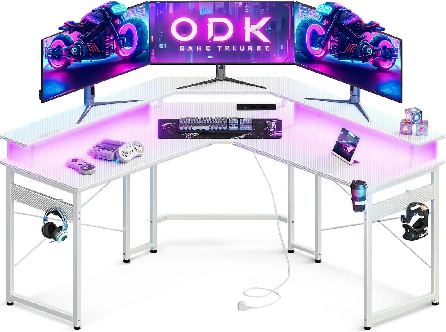 ODK Gamingbord med LED-belysning Kolfiber Vit