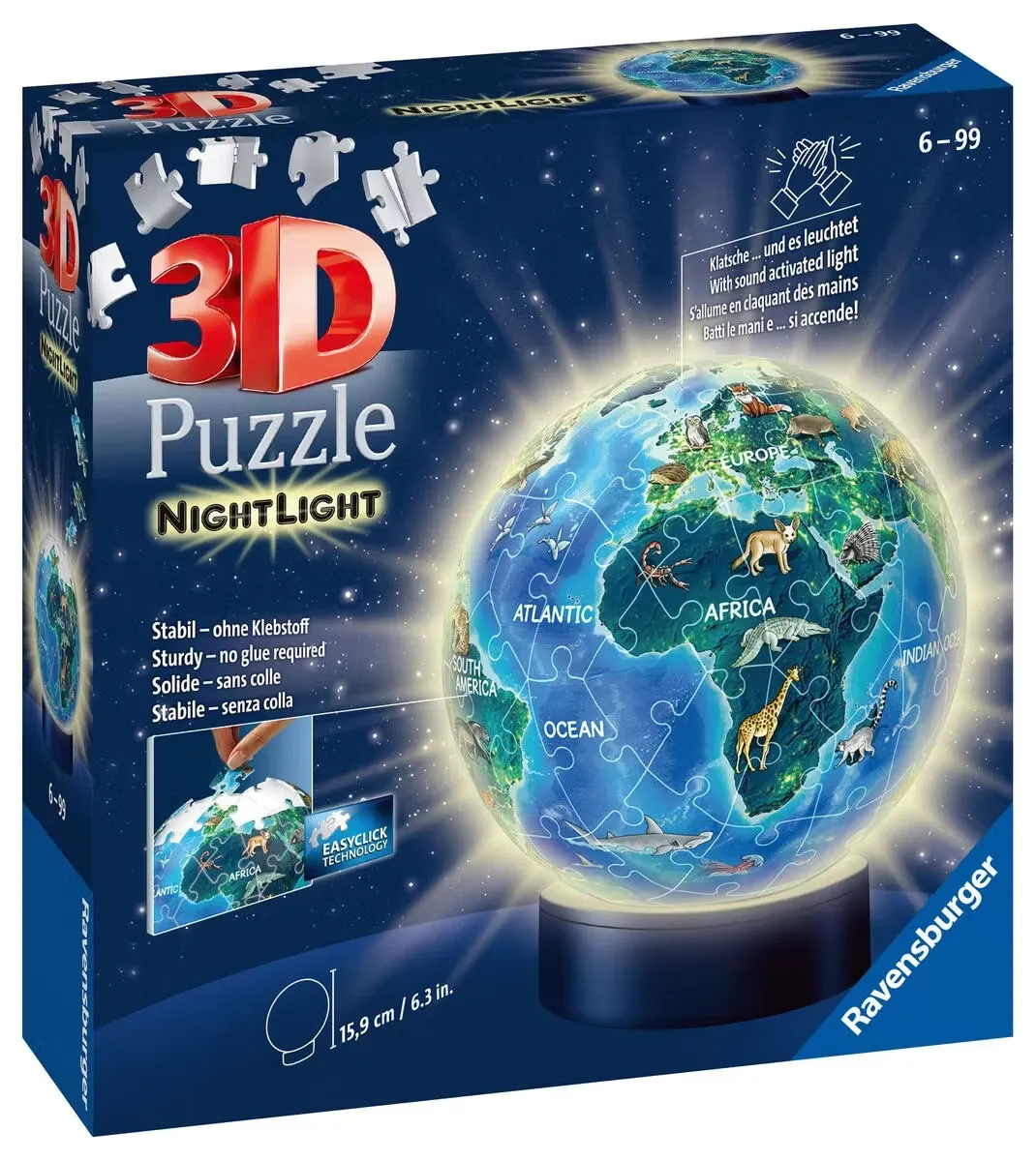 Ravensburger 3D Pussel Jordglob Djur Nattlampa 72 Bitar