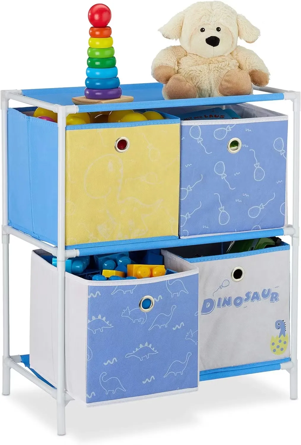 Relaxdays Barnhylla med 4 lådor Blå