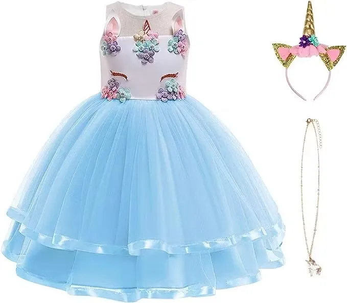 Barnklänning Med Tillbehör Enhörning Blå