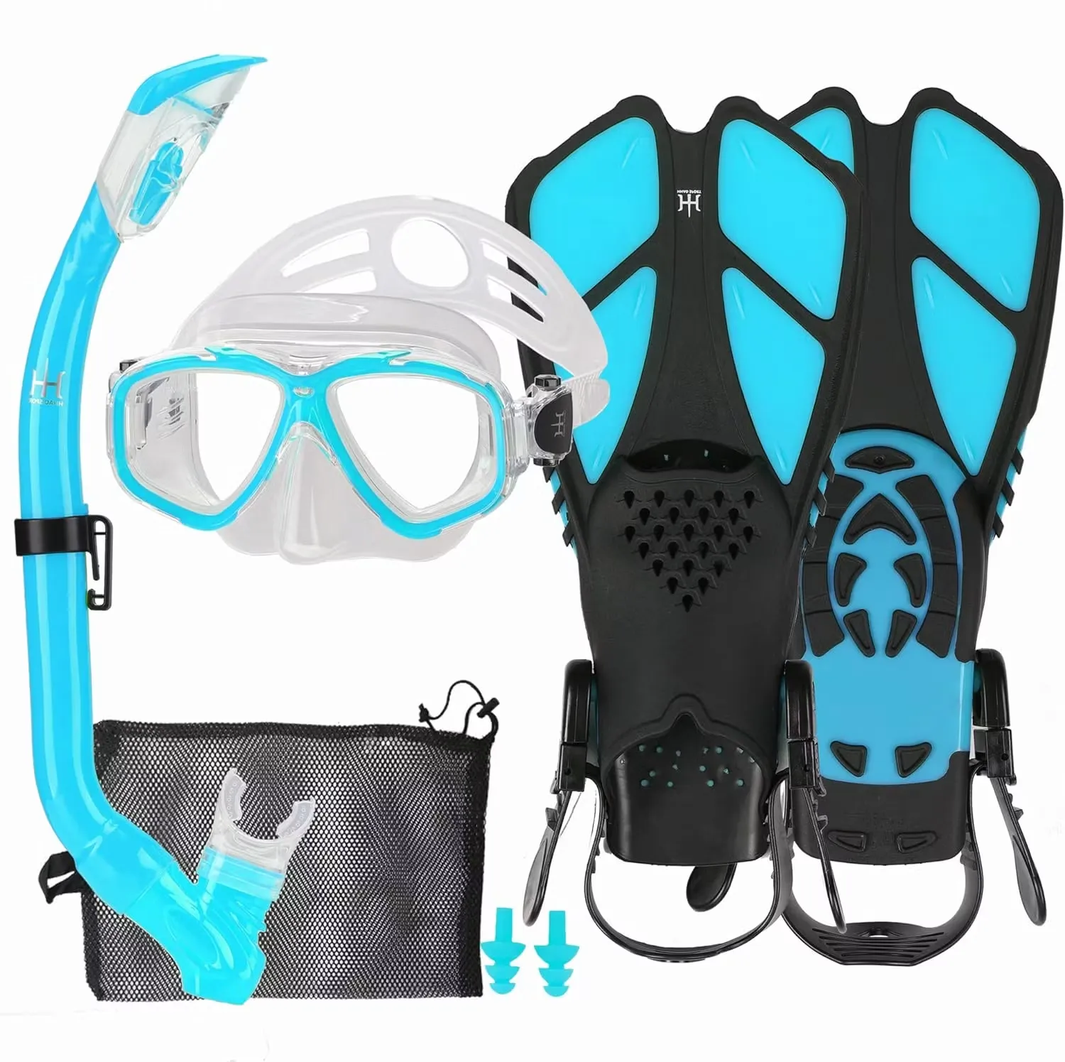 Snorkelset Med Simfötter Ljusblå