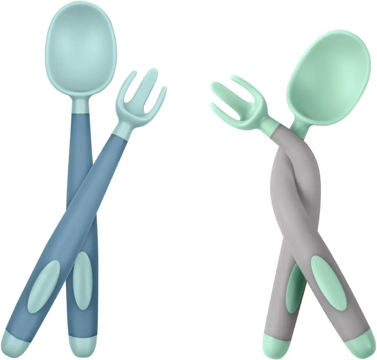 Vicloon Baby Böjbara Bestick 4-Pack Blå/Grön